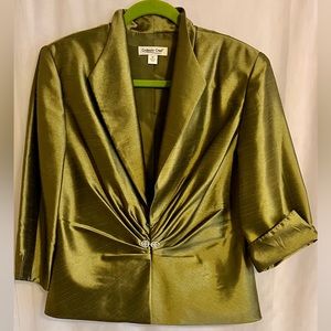 🍾Silk Jacket, rhinestone clasp, chartreuse, size 12 fitted jacket.